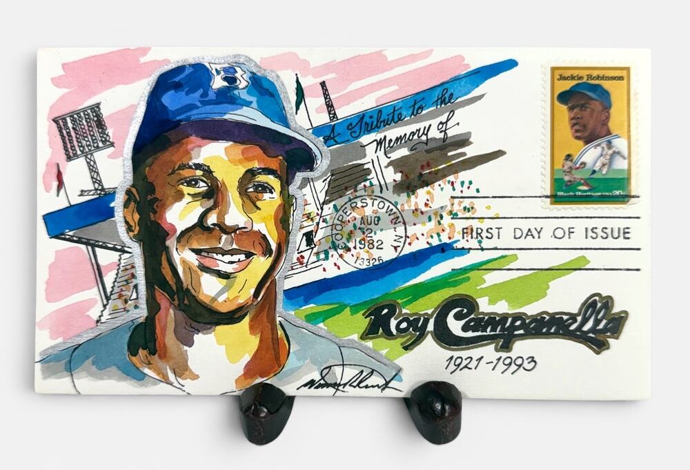 ROY CAMPANELLA Hand Painted Envelope White Horse Cachets Jackie Robinson Stamp